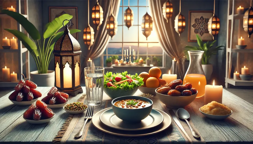 جدول أكل صحي في رمضان لخسارة الوزن بفاعلية بدون جوع النظام الغذائي الصحي لخسارة الوزن في رمضان مع طابع رمضاني إسلامي